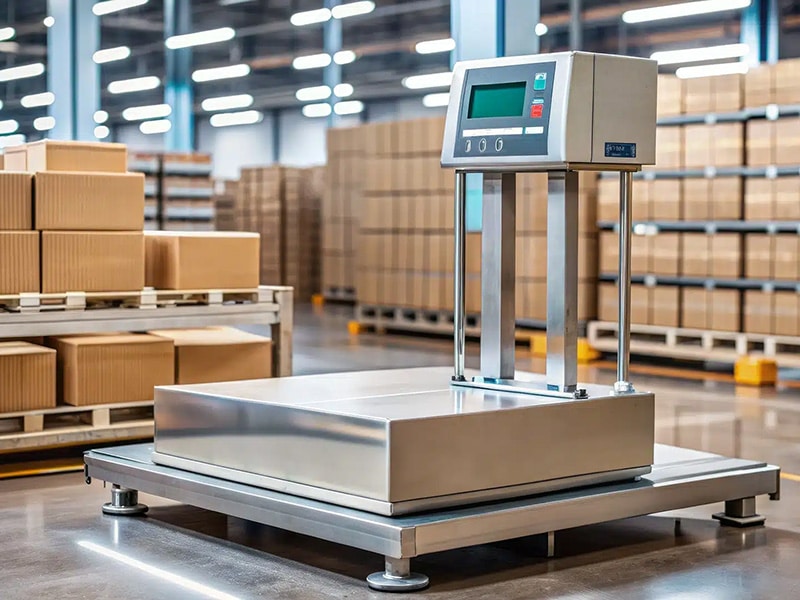 Una bilancia da pesatura industriale all'interno di un magazzino